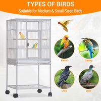 Cage à oiseaux en métal Garvee de 104 cm (41 pouces) pour perruches ondulées, avec perchoirs en bois et support à roulettes, blanche, pour la maison