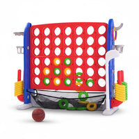 Jeu géant 4 en 1 Garvee Puissance 4 avec panier de basket et jeu d'anneaux pour le jardin et les fêtes de famille, hauteur réglable, robuste en PE/PP, portable