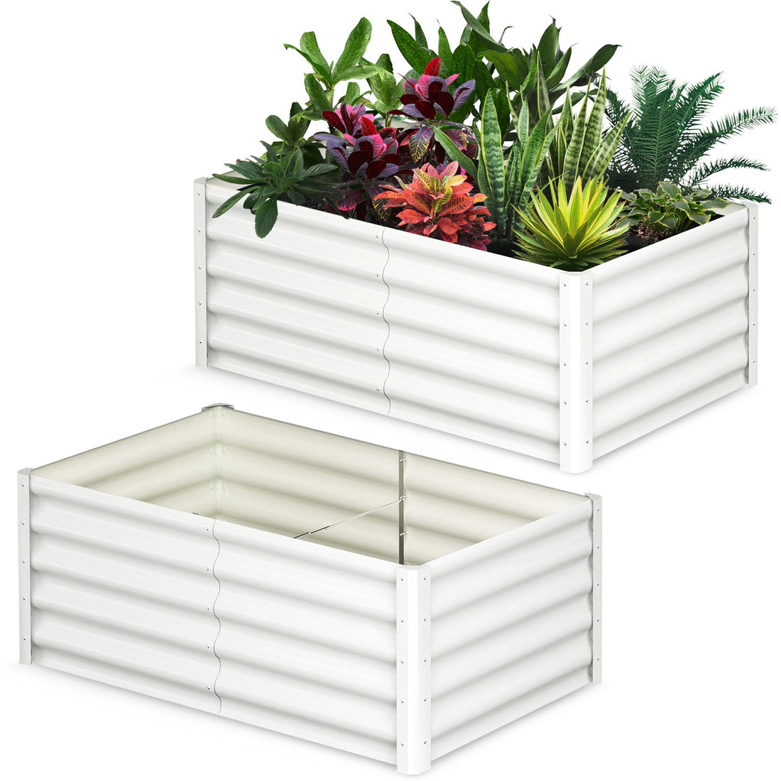 Jardinière surélevée galvanisée Garvee 180 x 90 x 45 cm, 2 pièces, métal durable, fond ouvert, rebord de sécurité, stable, pour jardin et terrasse, grise