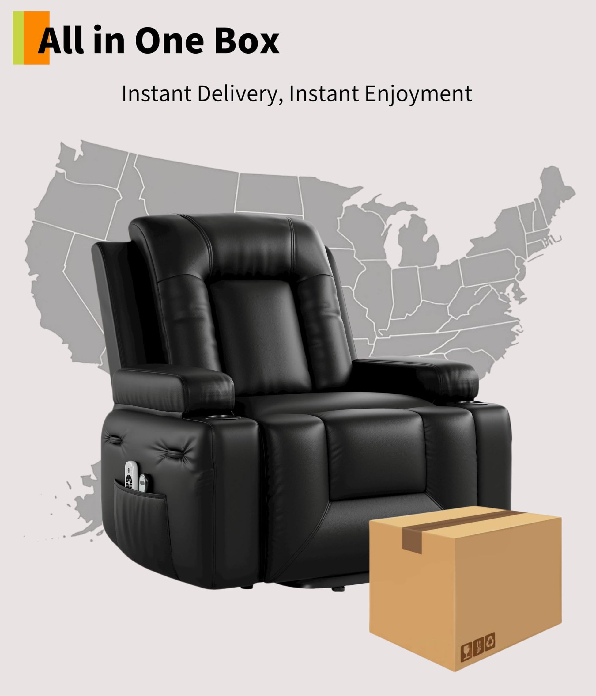 Fauteuil releveur électrique Garvee avec fonction chauffante et massante, revêtement en similicuir, pour seniors, salon, 98 x 95 x 103 cm, noir