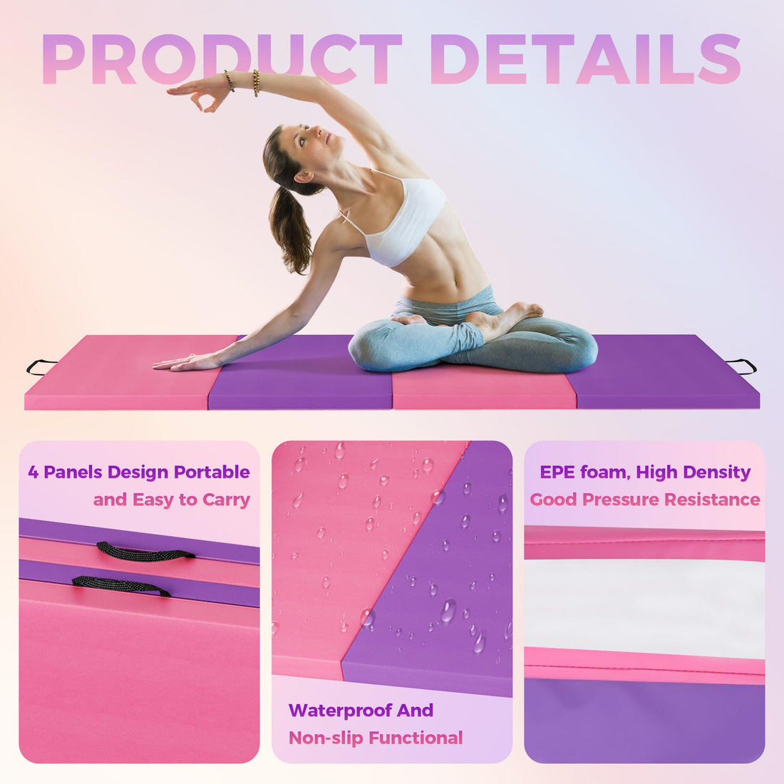 Tapis de gymnastique pliable Garvee 5 cm en mousse EPE, revêtement antidérapant en cuir PU, portable, pour le yoga et les arts martiaux, multicolore