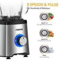 Robot pâtissier Garvee 800 W avec bol en verre de 1,75 L sans BPA, 6 lames en acier inoxydable, 5 vitesses, silencieux, noir