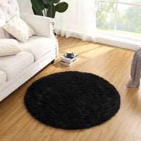 Tapis rond moelleux Garvee 100 cm (3'3,3") en velours noir doux et shaggy, antidérapant, idéal pour la chambre d'enfant, le salon ou la chambre à coucher.