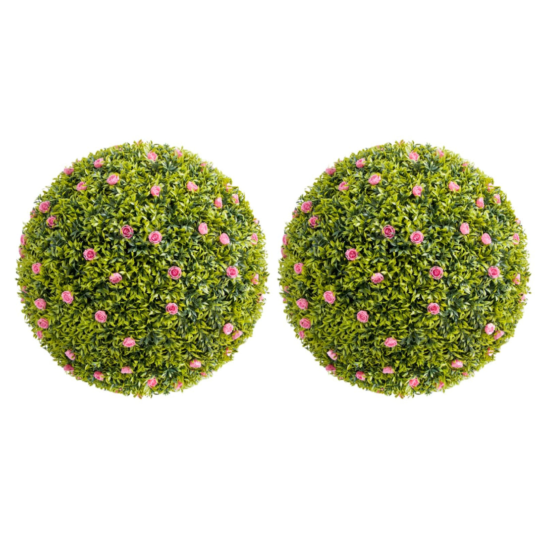 Boules de buis artificiel Garvee 52 cm avec fleurs roses, en polyéthylène, pour balcon et jardin, lot de 2, sans entretien et durables