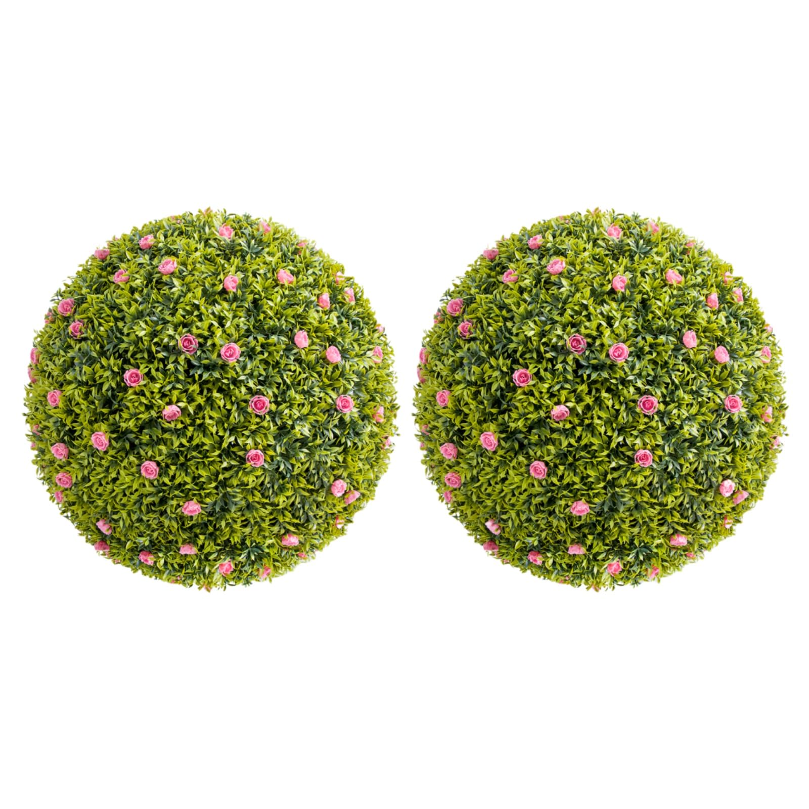 Boules de buis artificiel Garvee 52 cm avec fleurs roses, en polyéthylène, pour balcon et jardin, lot de 2, sans entretien et durables