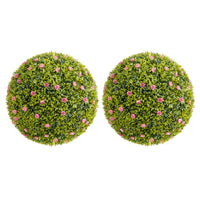 Boules de buis artificiel Garvee 52 cm avec fleurs roses, en polyéthylène, pour balcon et jardin, lot de 2, sans entretien et durables