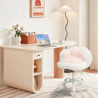 Chaise de coiffeuse Garvee à roulettes, pivotante à 360°, réglable en hauteur, coussin moelleux, structure en métal, dossier en forme de patte de chat, confortable et stable, grise, idéale pour le bureau et la chambre.