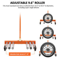 Chariot porte-roue Garvee pour pneus de camion, réglable, capacité 150 kg, rouleaux de 24 cm, rotation 360°, pour pneus de 16,5 à 62 cm de large, idéal pour garage et atelier, couleur orange