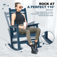 Garvee Fauteuil à bascule d’extérieur en HDPE bleu marine, assise large avec accoudoirs spacieux, résistant aux intempéries, pour jardin et porche