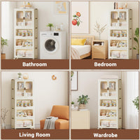 Armoire portable Garvee à 4 niveaux pour enfants avec portes, tringle à vêtements en plastique et 10 cintres pour chambre et salle de jeux