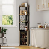 Garvee Meuble bar d'angle industriel 4 niveaux avec porte-verres pour cuisine et salle à manger bois rustique - Gris