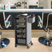 Chariot de salon à 6 tiroirs avec support pour sèche-cheveux, noir.