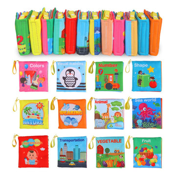 Coffret de 12 livres d'éveil en tissu Garvee Baby, en coton lavable, doux et non toxique, idéal pour les bébés et les jeunes enfants. 10,5 x 10,5 cm. Idéal comme cadeau.