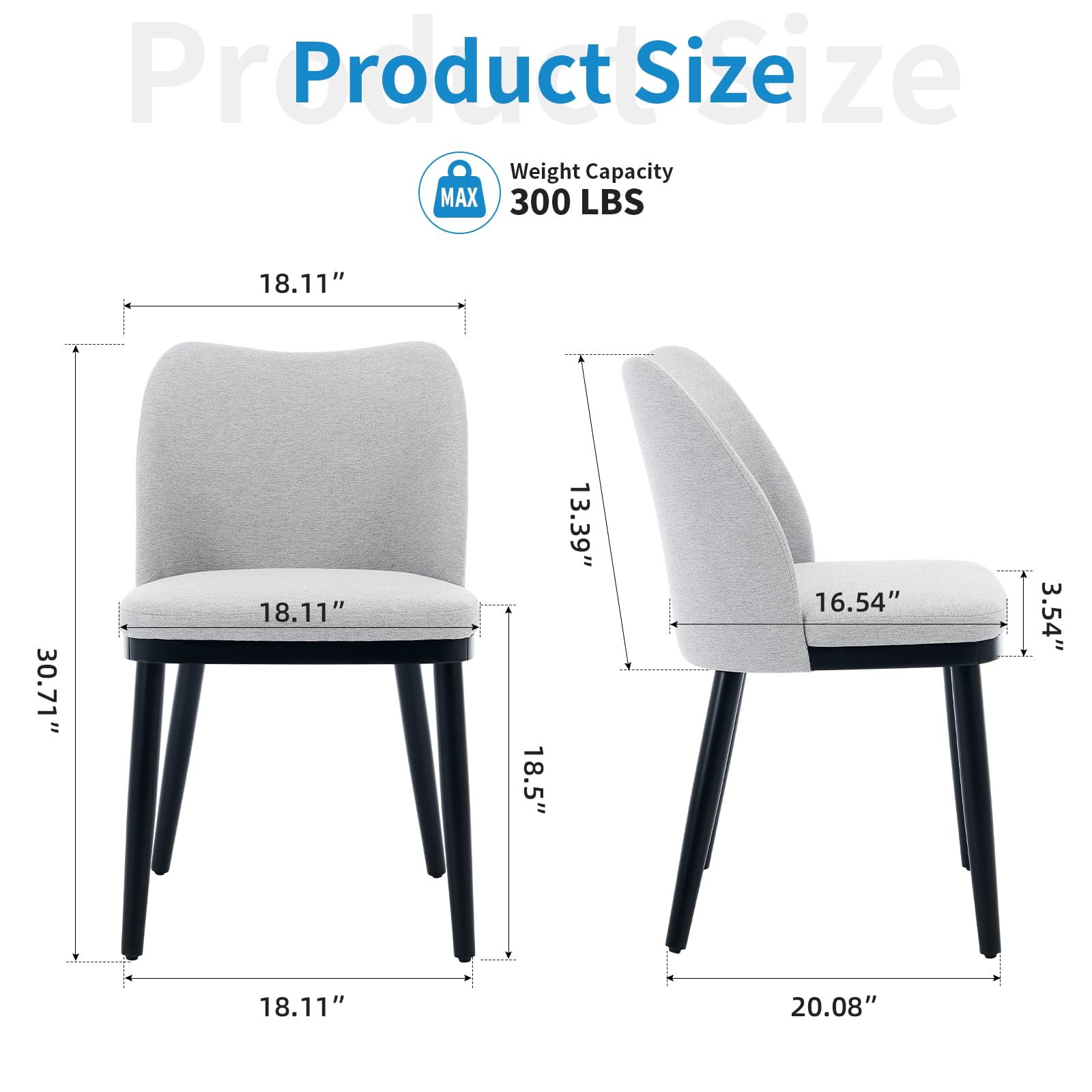 Ensemble de 2 chaises de salle à manger Garvee, revêtues de tissu avec pieds en bois, ergonomiques, modernes, grises, pour cuisine et café