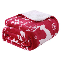 Plaid Garvee en polaire sherpa douce avec motif de rennes rouges pour canapé et lit 127 x 152 cm rouge
