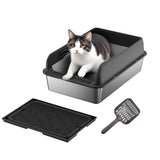 Bac à litière pour chat Garvee en acier inoxydable avec couvercle, 15 cm de profondeur, antirouille, grande capacité pour un usage domestique, double tapis de litière, facile à nettoyer
