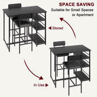 GARVEE Ensemble de bar 3 pièces avec 2 tabourets rembourrés, table de cuisine avec 3 étagères, 91,5 x 50 x 91,5 cm, noir