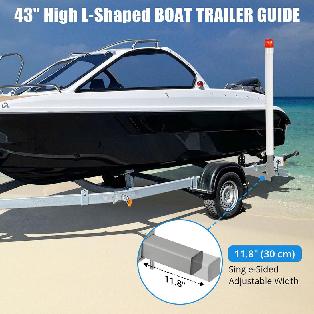 Garvee Balai de guidage réglable pour remorque de bateau. 101.6 cm (101.6 cm). avec feux LED. acier galvanisé antirouille