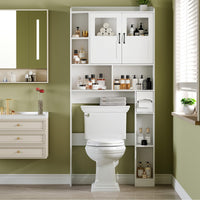 Armoire de rangement Garvee à suspendre au-dessus des toilettes, avec étagères réglables et porte vitrée, pour salle de bain et buanderie, marron