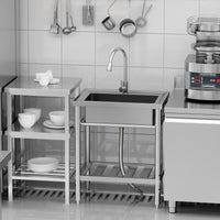 Évier Garvee en acier inoxydable à une cuve avec robinet extractible pour cuisine et garage, 70 x 50 x 86 cm, antirouille