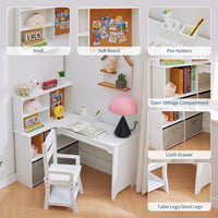 Bureau d'angle Garvee pour enfant avec chaise, en forme de L, blanc, pour chambre d'enfant, 101,6 cm x 106,7 cm x 78,7 cm