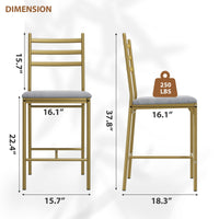 Ensemble de 2 tabourets de bar Garvee de 57 cm (22,4 po), chaises de salle à manger en métal, assise rembourrée en cuir PU de 40,6 cm (16 po), couleur or, pour restaurant et maison