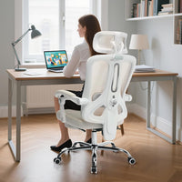 Garvee Chaise de bureau ergonomique avec appui-tête réglable, soutien lombaire et repose-pieds extensible, beige, hauteur réglable, maille respirante