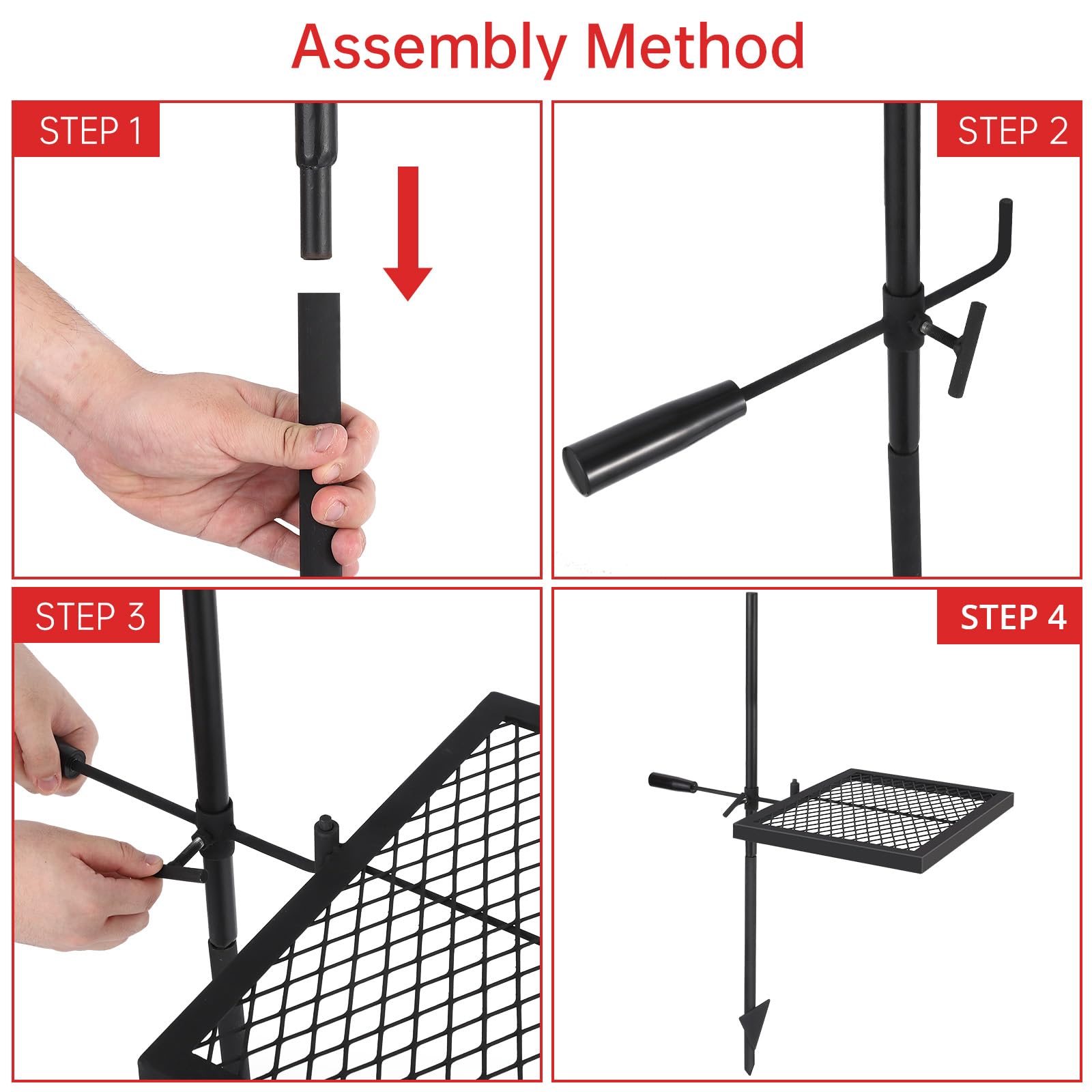 Garvee Gril de camp rotatif 42,4 × 32 cm, acier robuste, rotation 360° et hauteur réglable, barbecue portable pour pique-nique, jardin et camping, noir