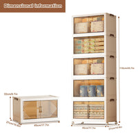 Garvee Boîtes de rangement empilables 5 niveaux avec roulettes, pliables, portes magnétiques transparentes, pour salon et chambre, 45 x 27 x 116cm