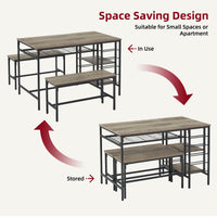 Ensemble de salle à manger Garvee pour 4 personnes avec casier à vin et rangement, métal et bois, gain de place, robuste, 2 bancs, idéal pour les petits espaces