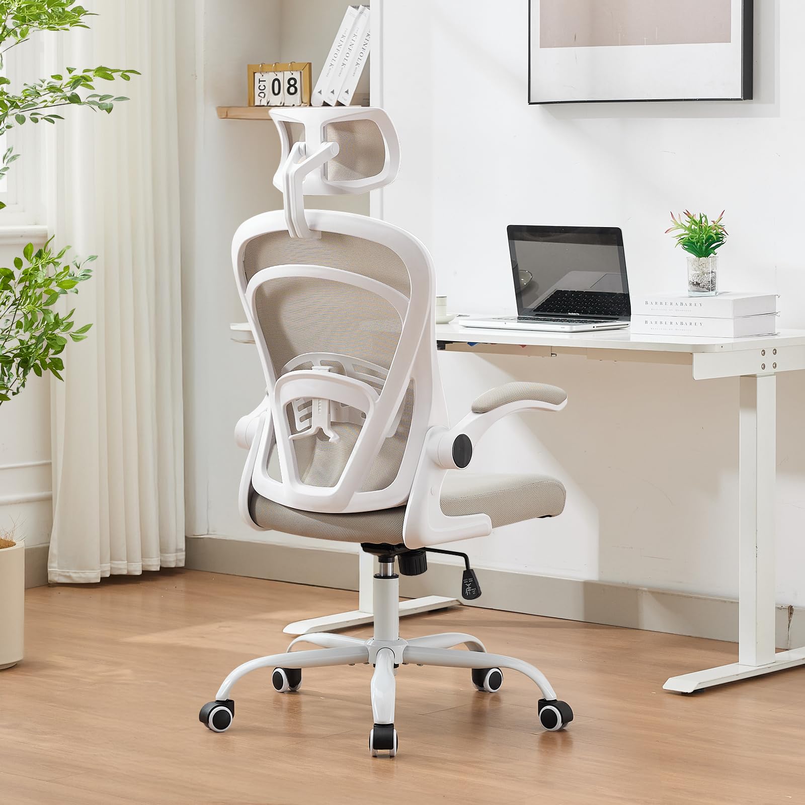 Chaise de bureau ergonomique Garvee avec accoudoirs rabattables, soutien lombaire, structure en métal, idéale pour le bureau et le gaming, hauteur réglable, noire