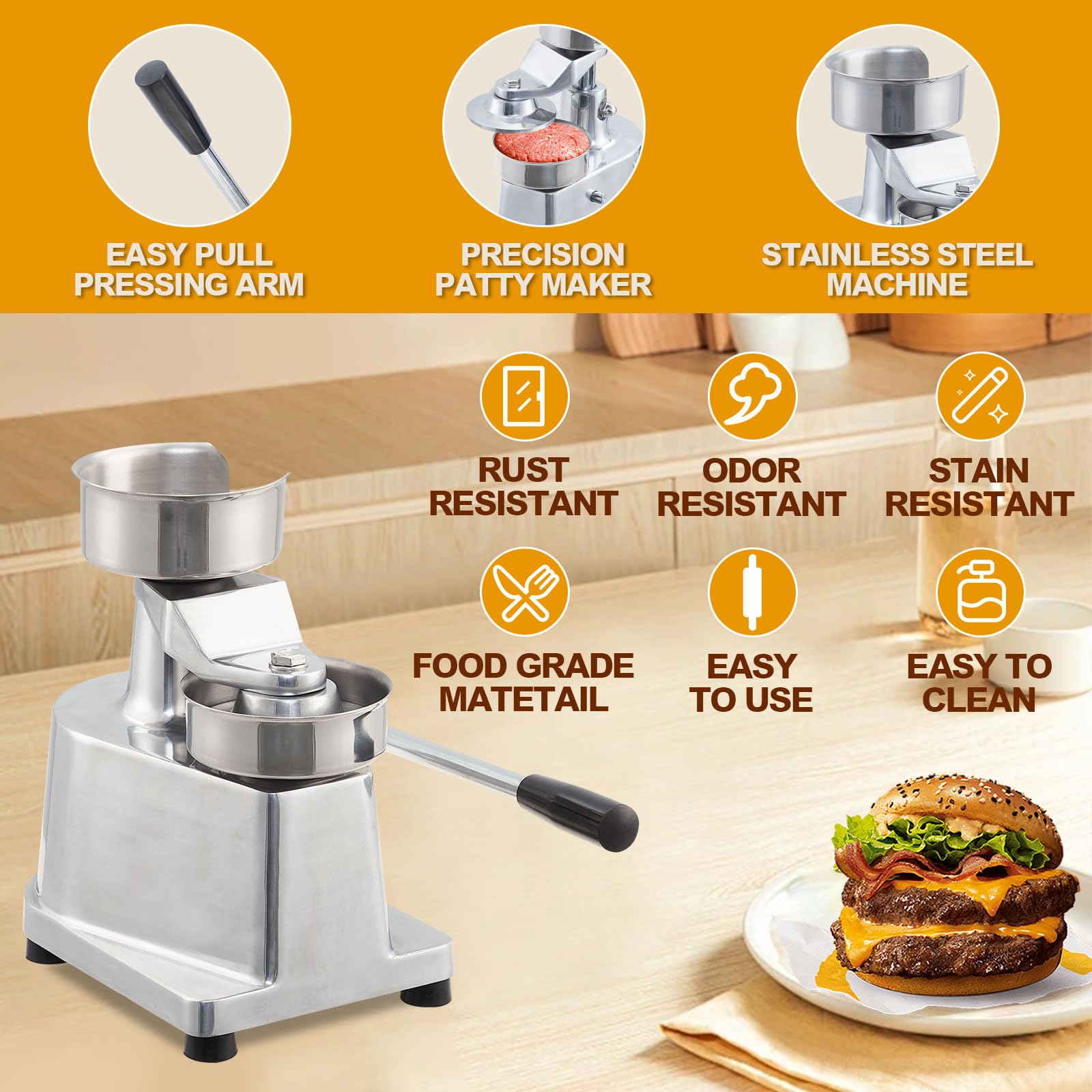 Machine à galettes de hamburgers Garvee, 12,7 cm (5 pouces), en alliage d'aluminium, usage professionnel pour restaurants et food trucks, 500 feuilles de papier à galettes, antirouille.