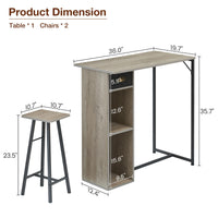 Ensemble table et chaises de bar rustiques Garvee, 3 pièces avec rangement, coussins ergonomiques, structure en métal, compact et imperméable. Idéal pour appartement et bar.