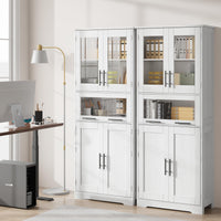 Armoire de salle de bain haute Garvee avec portes vitrées, étagères réglables, MDF, blanche, pour cuisine et salon, 60 x 30 x 170 cm
