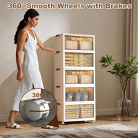 Garvee Boîtes de rangement empilables 5 niveaux avec roulettes, pliables, portes magnétiques transparentes, pour salon et chambre, 45 x 27 x 116cm