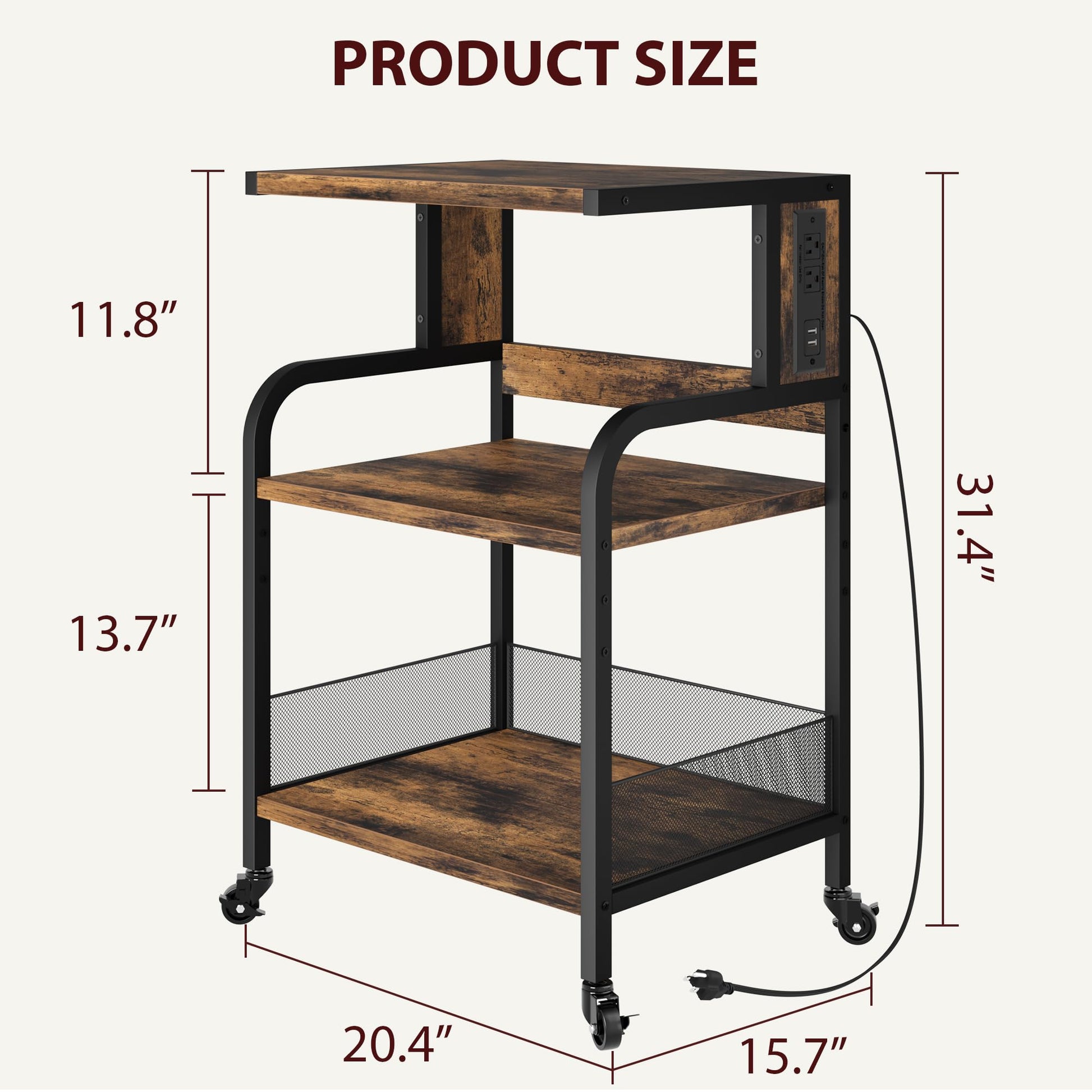 Garvee support pour imprimante mobile grand format avec prises de courant et ports usb pour le bureau et la maison, 52 × 40 × 80 cm, structure en métal et bois MDF vert