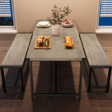Garvee Ensemble Table à Manger 4 Places avec Bancs Métal Bois pour Cuisine Appartement Studio, Compact, MDF Résistant à l'eau - 