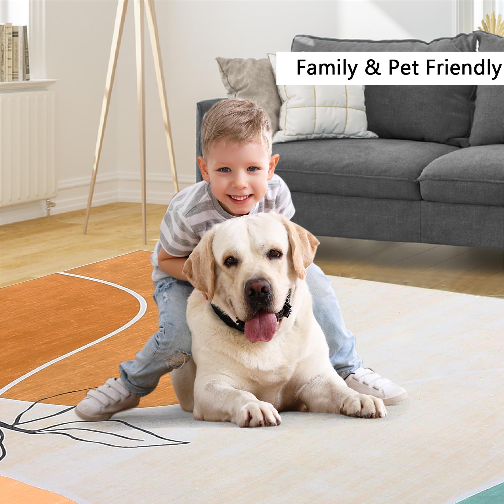 Tapis Garvee en polyester imitation cachemire, lavable, antidérapant, motif moderne, 160 x 230 cm, orange