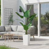Garvee bananier artificiel 146 cm avec pot blanc, entretien facile, décoration moderne pour salon, bureau ou intérieur - 4.8Ft Banana Tree