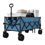 Garvee Chariot de plage pliable avec roues tout-terrain, cadre en acier, charge 159 kg, roues de 18 cm, porte-gobelet, 137 x 73 x 107 cm - Bleu