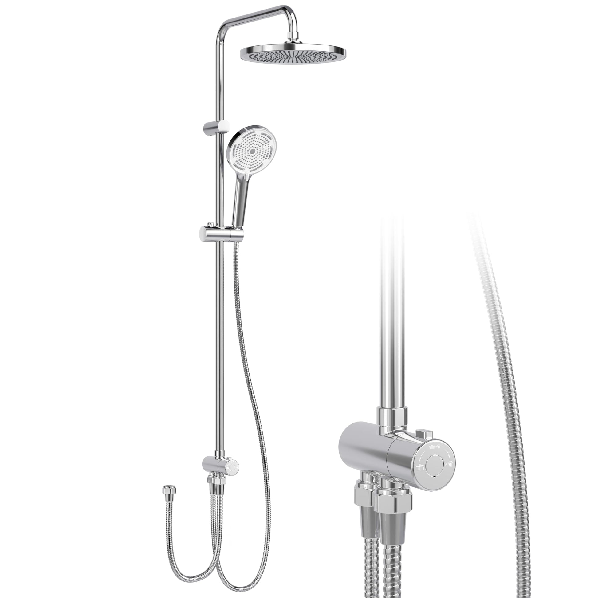 Colonne de douche GARVEE Rain Shower sans accessoires chromés – Colonne de douche ronde en acier inoxydable 25 cm