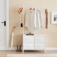 Portant à vêtements Garvee à 4 tiroirs, structure en métal et plateau en bois, pour chambre et couloir, blanc, robuste et polyvalent