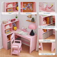 Ensemble bureau d'angle pour enfant Garvee avec tableau d'affichage et rangement, en forme de L, pour chambre d'enfant, rose, 101,6 x 106,7 x 78,7 cm