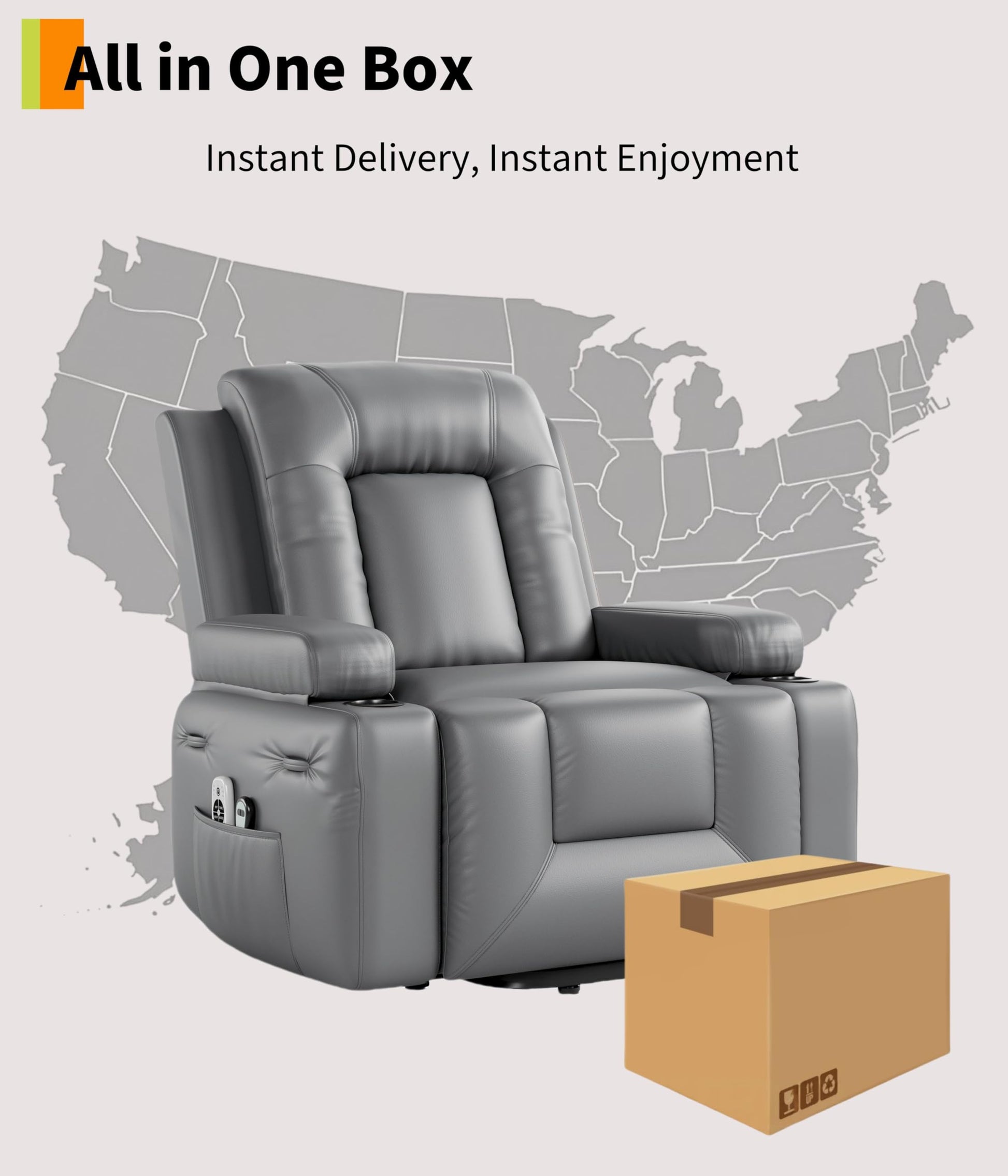 Fauteuil releveur électrique Garvee avec fonction chauffante et massante, réglable, revêtement en similicuir, pour seniors et personnes à mobilité réduite, 98 x 95 x 103 cm, noir