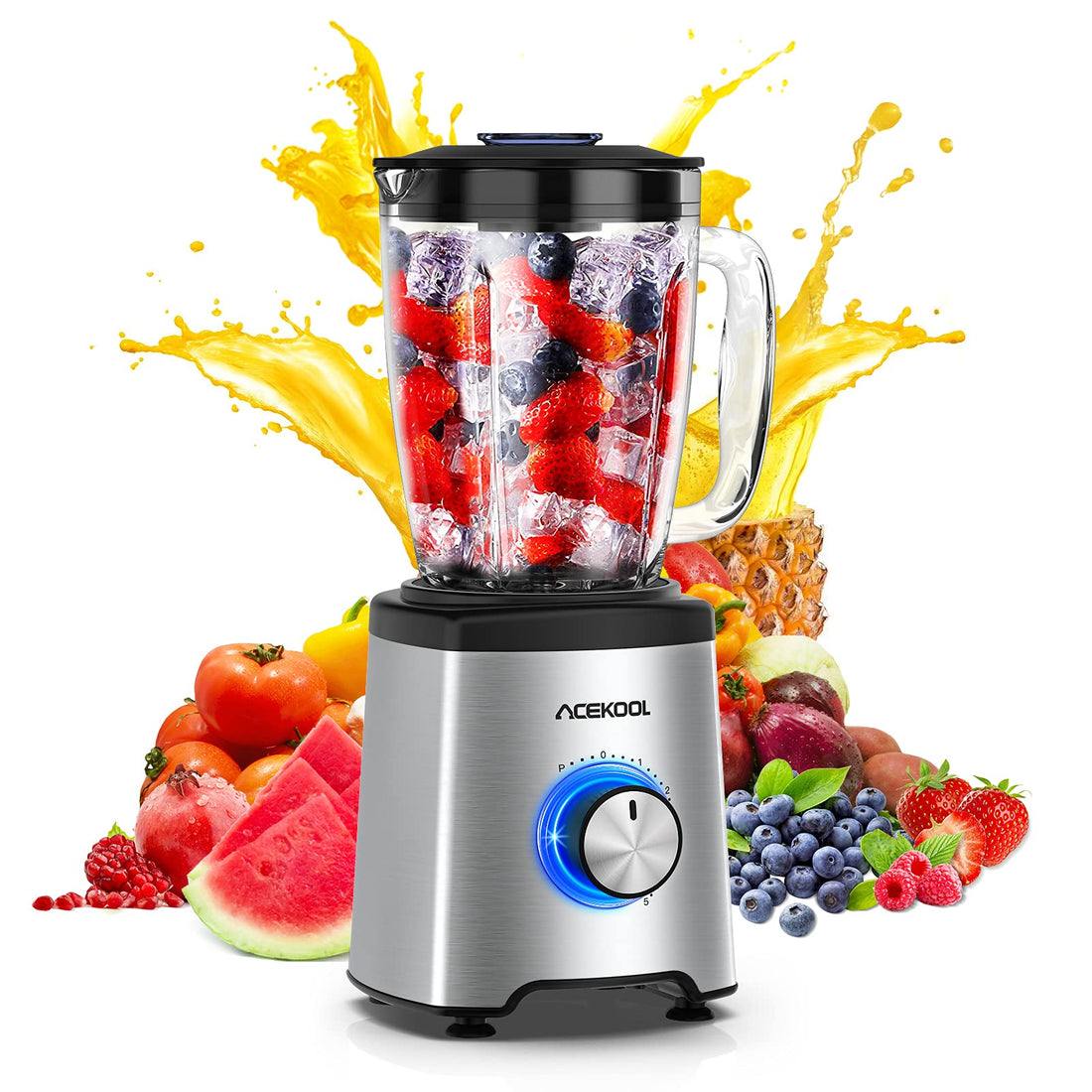 Garvee Robot pâtissier 800 W avec bol en verre de 1,75 L sans BPA, 6 lames en acier inoxydable, 5 vitesses, silencieux, noir