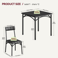 Ensemble de salle à manger Garvee pour 2 personnes avec chaises rembourrées, structure robuste en MDF et acier, noir rustique, gain de place, idéal pour les petites pièces