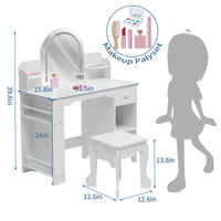 Coiffeuse Garvee pour enfants avec miroir lumineux, table de toilette et tabouret 2 en 1, MDF, lumière LED, espace de rangement pour filles de 3 à 9 ans, chambre et salle de jeux, blanc