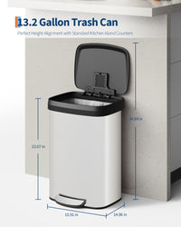 Poubelle en métal Garvee 50 L (13 gal) avec couvercle, acier inoxydable, fermeture amortie, blanche, pour îlot de cuisine