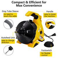 Garvee Déboucheur électrique 9 m x 7,6 mm à avance automatique, pour tuyaux 19–51 mm, câble acier, pédale, éviers, WC et évacuations de sol