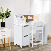 Ensemble bureau en bois Garvee pour enfants avec rangement, tableau d'affichage et chaise ergonomique pour la maison et l'école, blanc